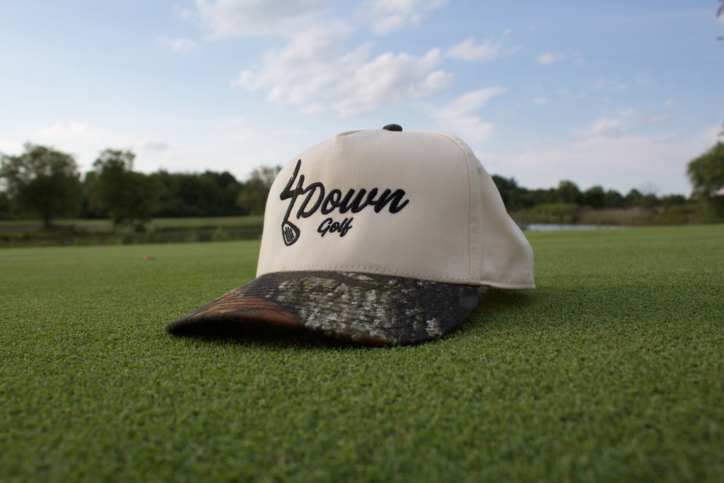 4 Down Script Hat - Cream/Camo