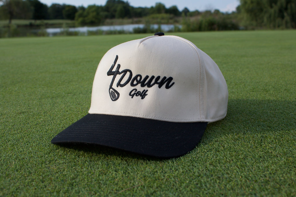 4 Down Script Hat - Cream/Black