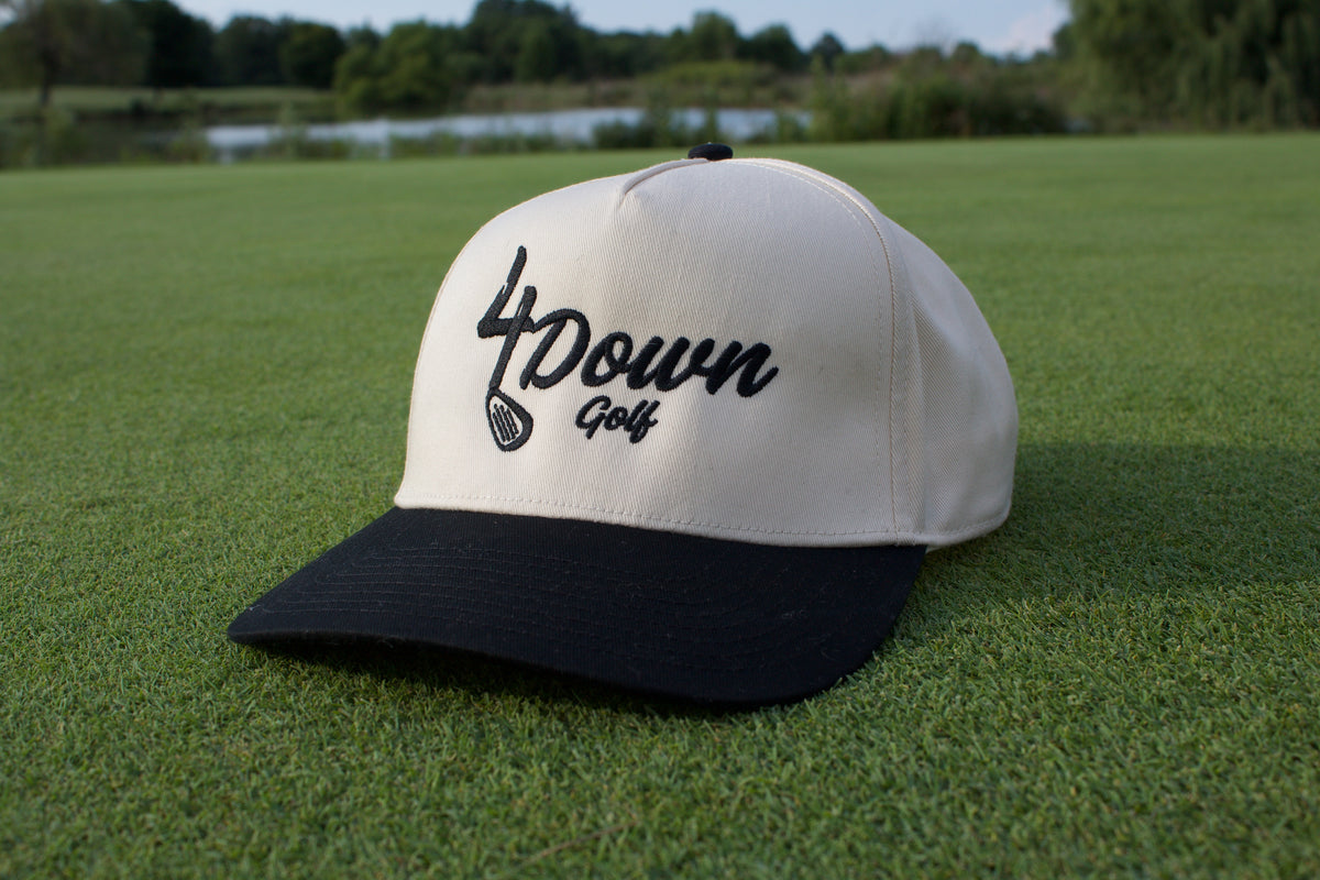 4 Down Script Hat - Cream/Black