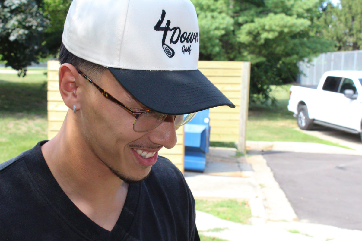 4 Down Script Hat - Cream/Black